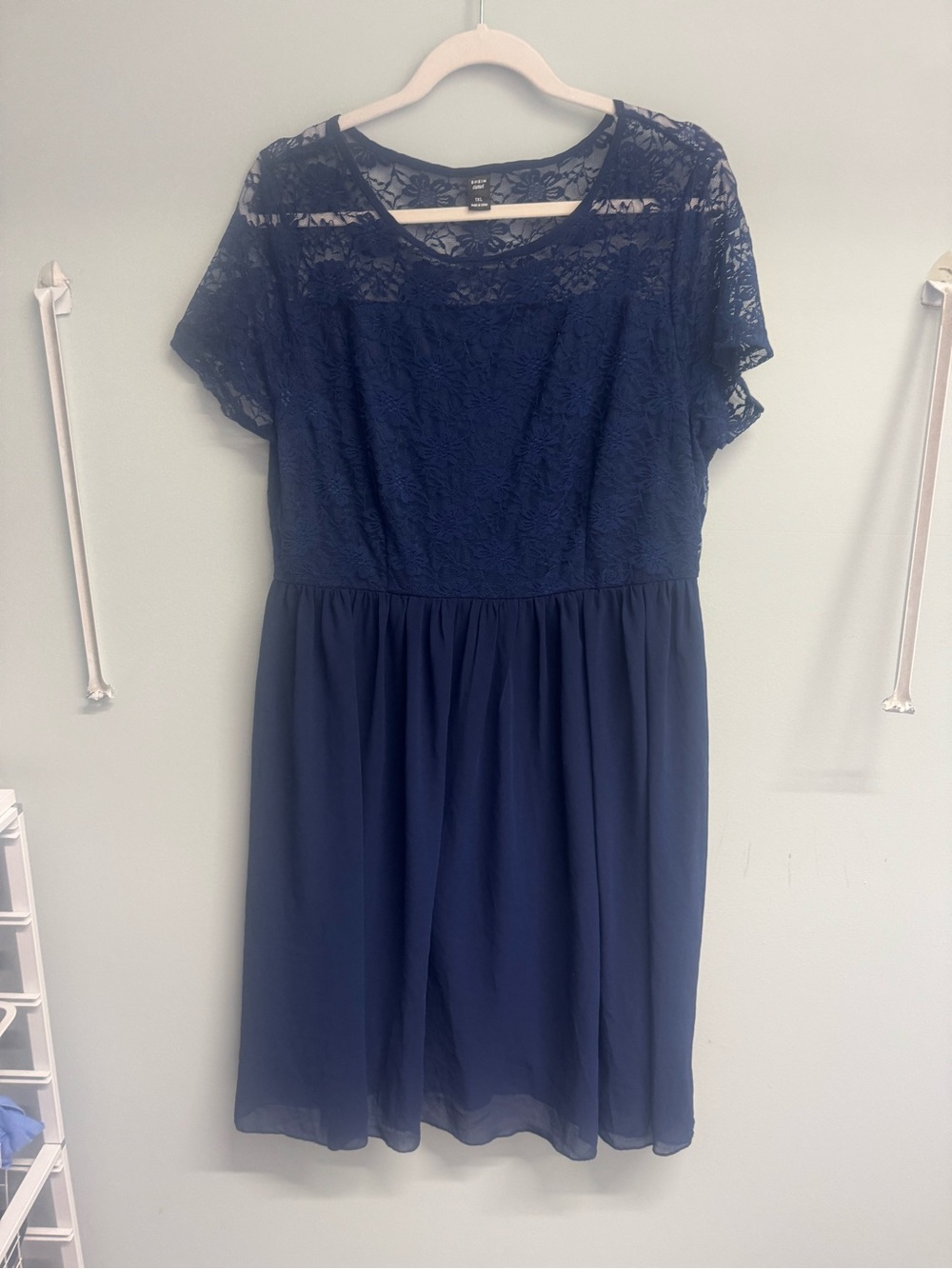 SHEIN Navy Lace Bodice Midi Dress